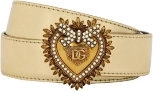 Dolce & Gabbana Verstelbare metallic leren riem met gouden hartgesp Beige Dames