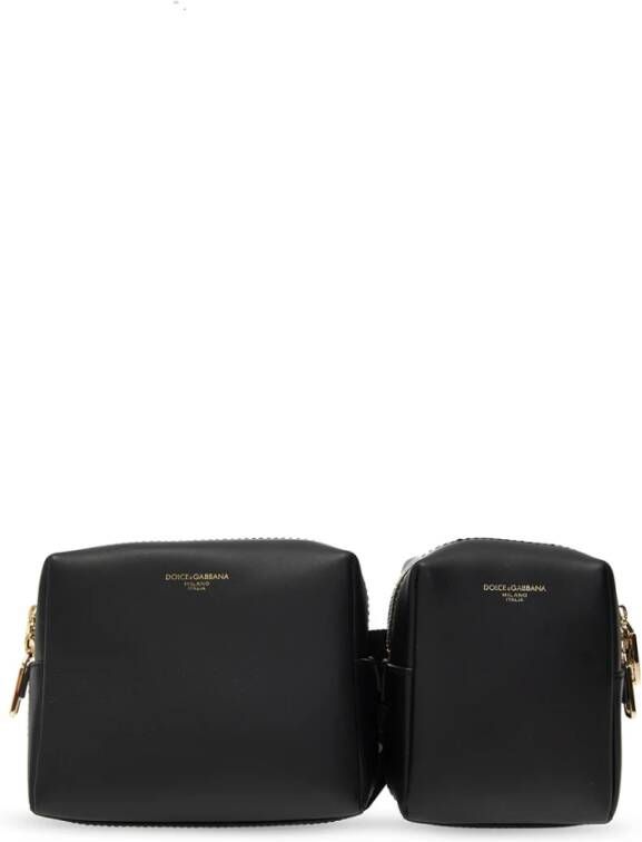 Dolce & Gabbana Zwarte Leren Taille Fanny Pack Tas Black Dames