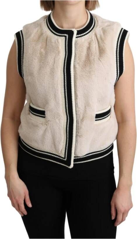 Dolce & Gabbana Beige Bont Mouwloos Vest Polyester Top Beige Dames
