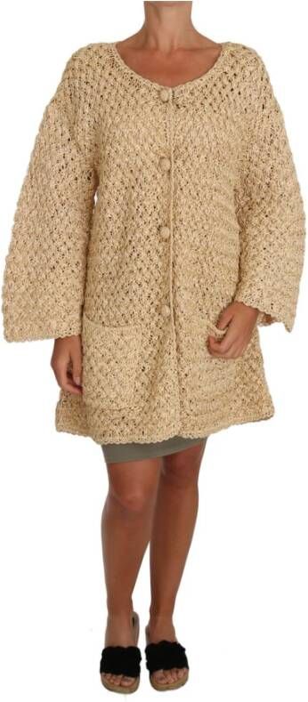 Dolce & Gabbana Beige Cardigan Crochet Knitted Raffia Sweater Beige Dames