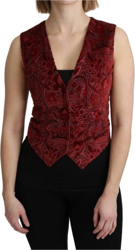 Dolce & Gabbana Bordeaux Brocade Mouwloos Vest Red Dames