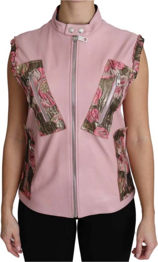 Dolce & Gabbana Luxe Mouwloze Leren Vest Pink Dames