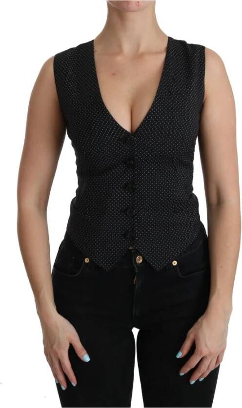 Dolce & Gabbana Diep Uitgesneden Mouwloze Waistcoat Vest Blouse Black Dames