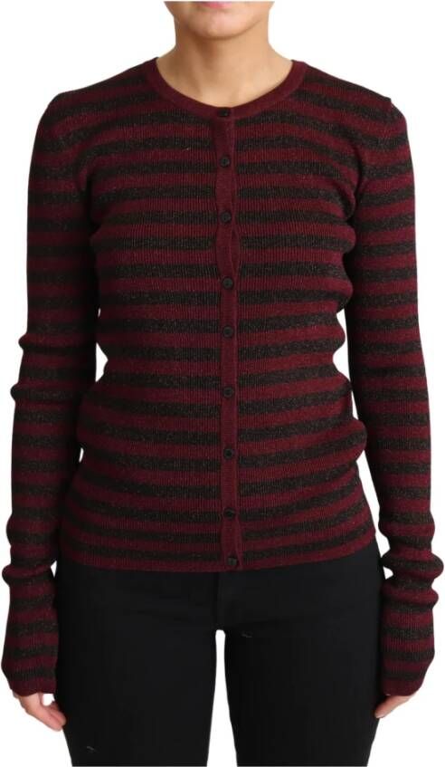 Dolce & Gabbana Zwart Rood Gestreepte Viscose Cardigan Sweater Red Dames