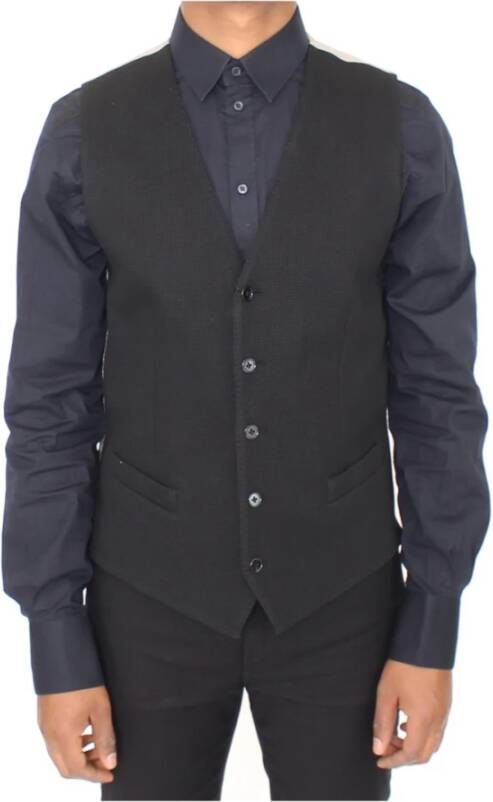Dolce & Gabbana Moderne Zwarte Linnen Katoenen Jurk Vest Blazer Black Heren