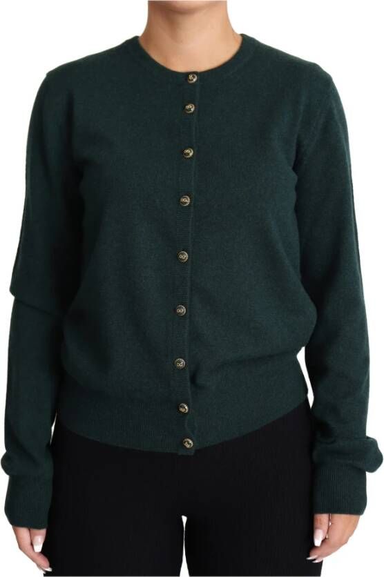 Dolce & Gabbana Donkergroene Cashmere Crewneck Cardigan Sweater Green Dames