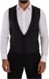 Dolce & Gabbana Black Striped Wool Silk Waistcoat Vest Zwart Heren - Thumbnail 1