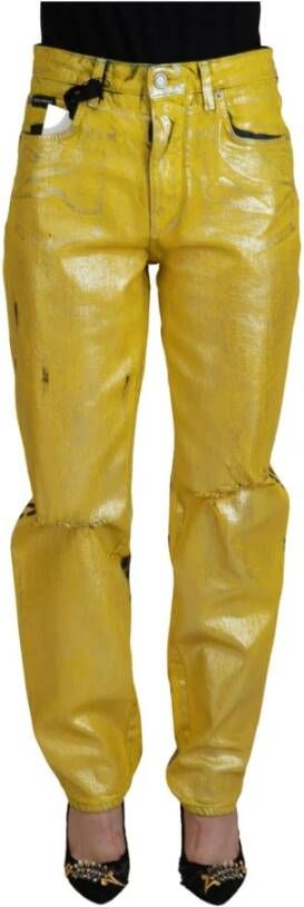 Dolce & Gabbana Gele Luipaard Katoenen Rechte Denim Jeans Yellow Dames
