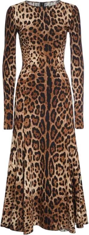 Dolce & Gabbana Viscose Jurk met Natuurlijke Print Elegant en Stijlvol Bruin Dames