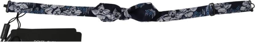 Dolce & Gabbana Marineblauwe Bloemen Slim Verstelbare Hals Papillon Strik Black Heren