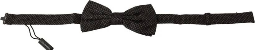 Dolce & Gabbana Black Patterned Silk Adjustable Neck Papillon Bow Tie Zwart Heren