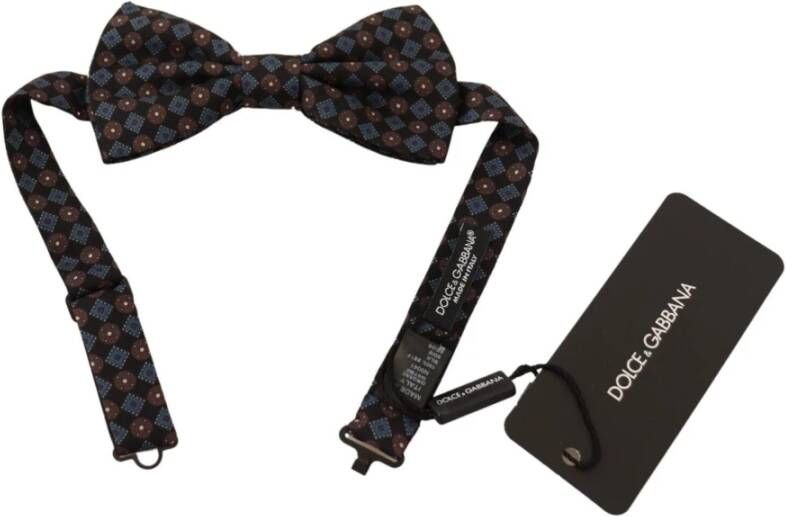 Dolce & Gabbana Black Patterned Silk Adjustable Neck Papillon Bow Tie Zwart Unisex
