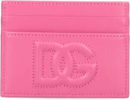 Dolce & Gabbana Hot Pink Calf Leather Kaarthouder met In reliëf gemaakt Logo Purple Dames
