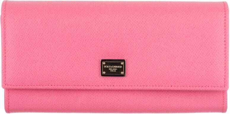 Dolce & Gabbana Dauphine Leren Portemonnee met Iconische Plaat Pink Dames