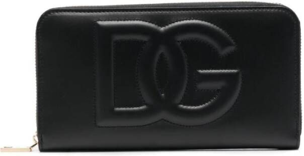 Dolce & Gabbana Zwarte leren damesportemonnee met gewatteerd monogramontwerp Zwart Dames