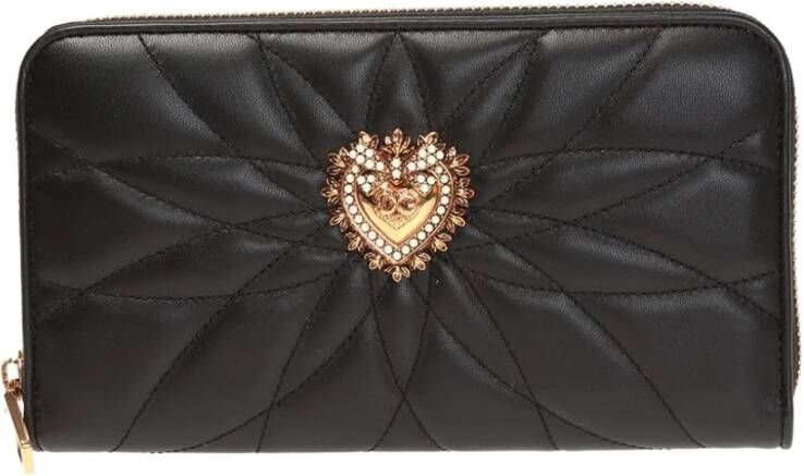 Dolce & Gabbana Gewatteerde leren portemonnee met Heilig Hart Black Dames