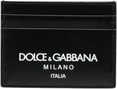 Dolce & Gabbana Zwarte leren portemonnee met logo print Black Heren