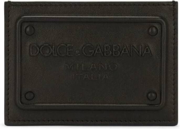 Dolce & Gabbana Korthouder van Geëmbosseerd Logo Leer Black Heren
