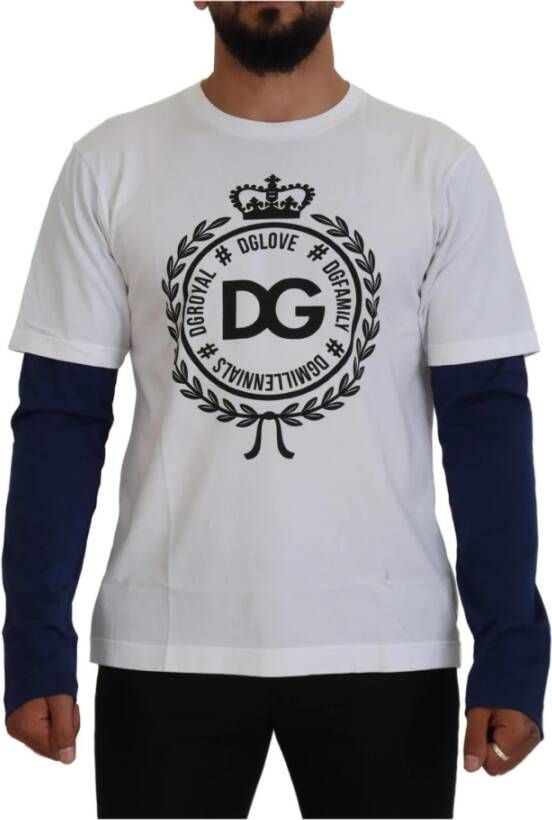 Dolce & Gabbana Witte Blauwe DG Crown Pullover Trui Black Heren