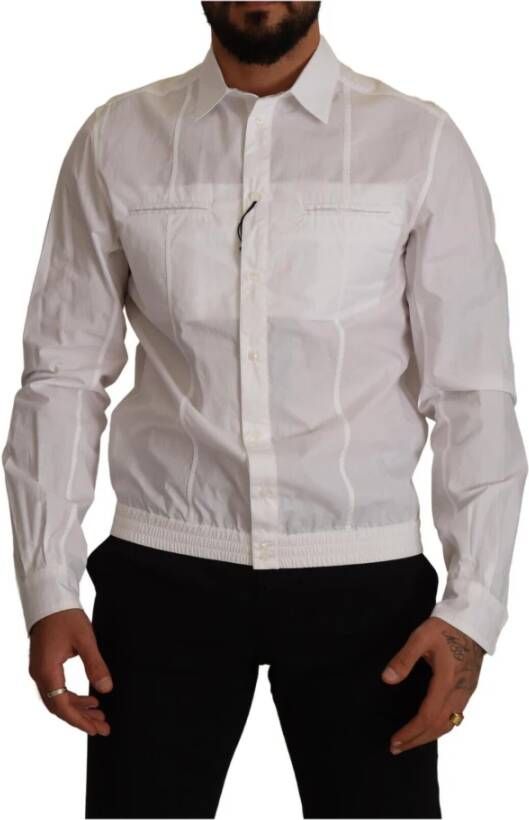 Dolce & Gabbana White Cotton Button Down Men Collared Shirt Wit Heren