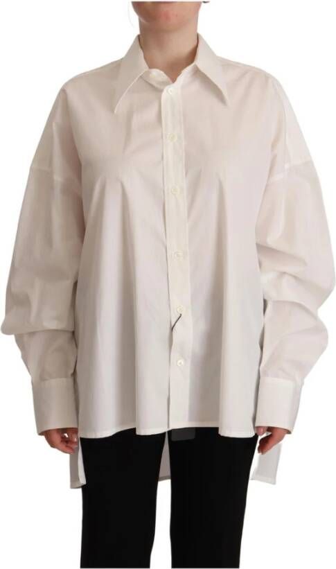 Dolce & Gabbana White Cotton Button Up Collared Long Sleeve Top Wit Dames