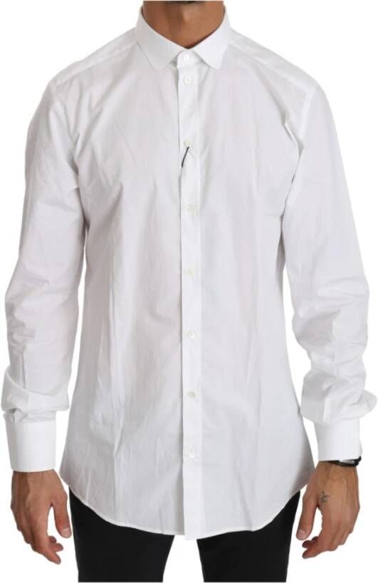 Dolce & Gabbana White Cotton Long Sleeve Top Shirt Wit Heren