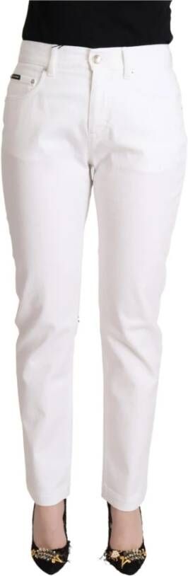 Dolce & Gabbana White Cotton Mid Waist Denim Tapered Jeans Wit Dames