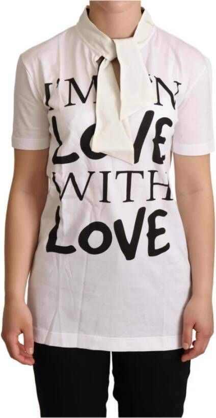 Dolce & Gabbana White Cotton Silk Im In Love Top T-shirt Wit Dames