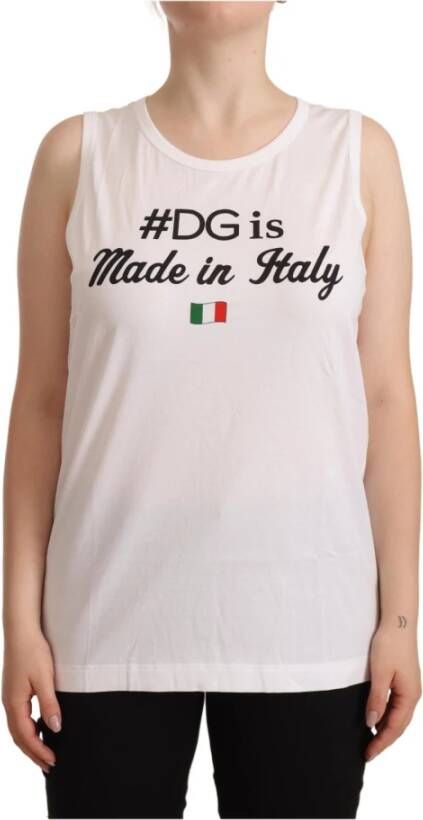 Dolce & Gabbana White Cotton Sleeveless Motive T-shirt Wit Dames