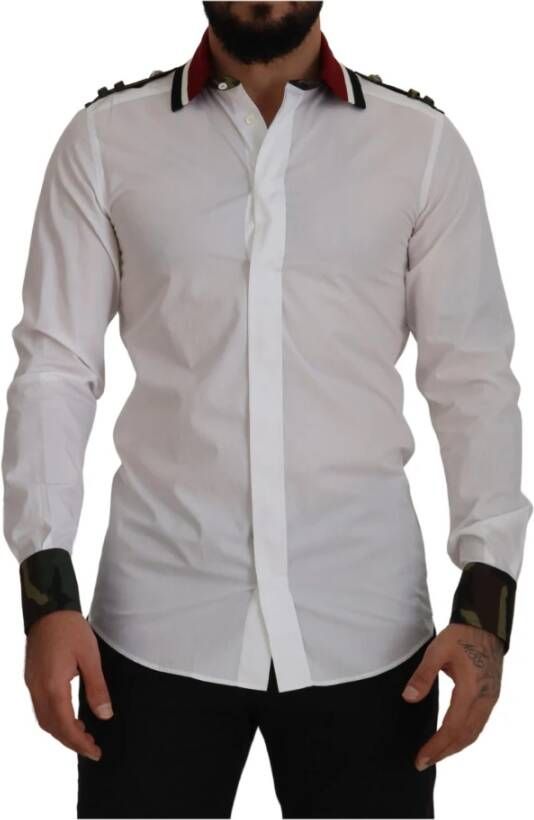 Dolce & Gabbana White Cotton Slim Fit Dress Formal Shirt Wit Heren