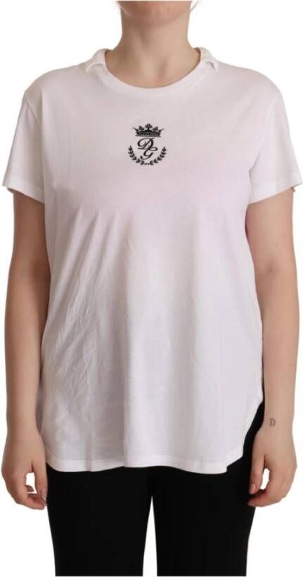 Dolce & Gabbana White DG Crown Print Cotton Collared Neck T-shirt Wit Dames