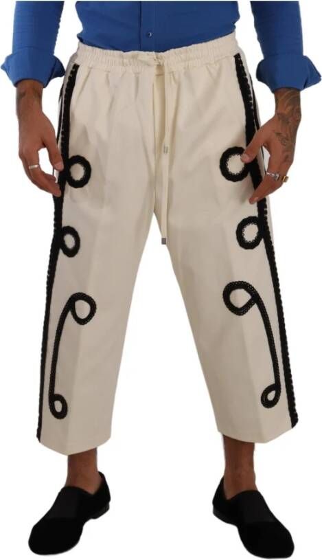 Dolce & Gabbana White Embroidery Torero Trouser Pants Wit Heren