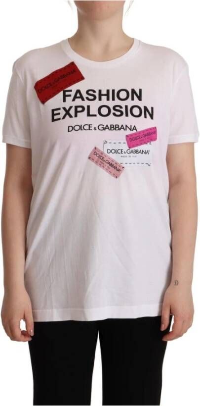 Dolce & Gabbana White Fashion Explosion Print Short Sleeve T-shirt Wit Dames
