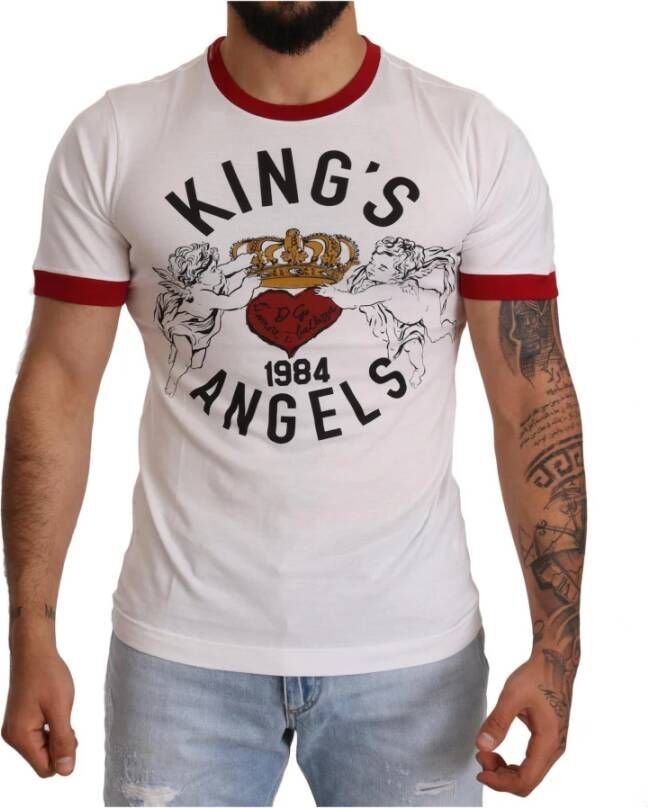 Dolce & Gabbana White Kings Angels Print Cotton T-shirt Wit Heren