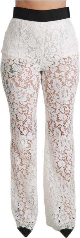Dolce & Gabbana White Lace High Waist Palazzo Cropped Pants Wit Dames