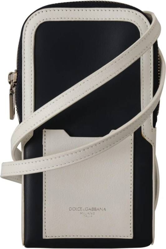 Dolce & Gabbana White Leather Cross Body Neck Strap Card Slot Pocket Wallet Blauw Heren