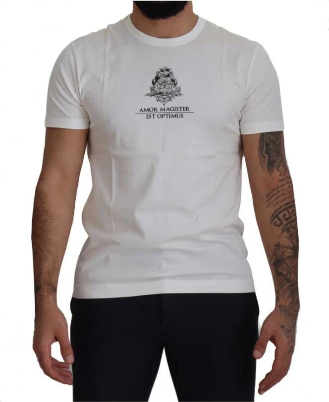 Dolce & Gabbana White Logo Cotton Amor Magister T-shirt Wit Heren