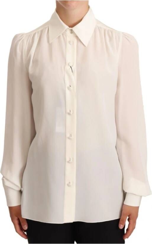 Dolce & Gabbana Luxe Zijden Polo Shirt met Lange Mouwen White Dames