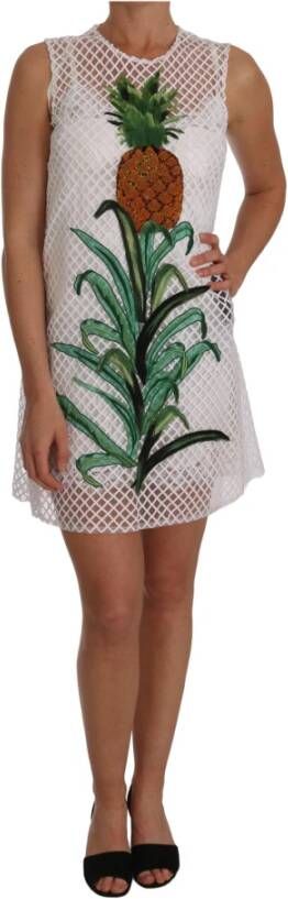 Dolce & Gabbana White Pineapple Sequined Applique Dress Wit Dames