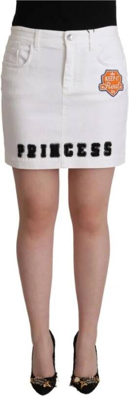 Dolce & Gabbana White Princess Embellish Mini Denim Pencil Cut Skirt Wit Dames