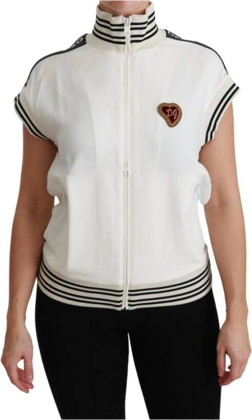 Dolce & Gabbana White Sacro Cuore Heart Zipper Sweater Black Dames
