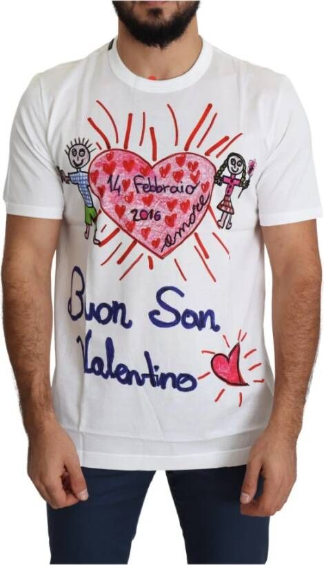 Dolce & Gabbana White Saint Valentine Hearts Print Men T-shirt Wit Heren