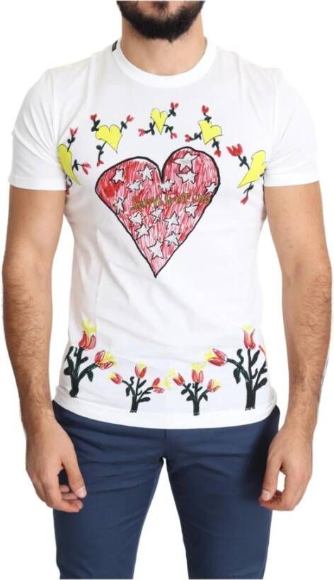 Dolce & Gabbana Witte Saint Valentine Print Katoenen Heren T-shirt White Heren