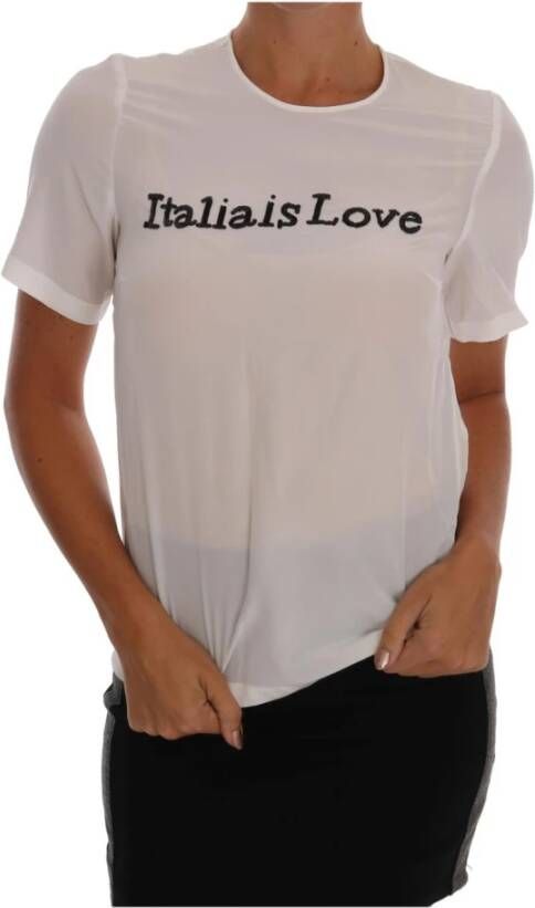 Dolce & Gabbana Witte Zijden Italia IS Love Blouse T-shirt White Dames