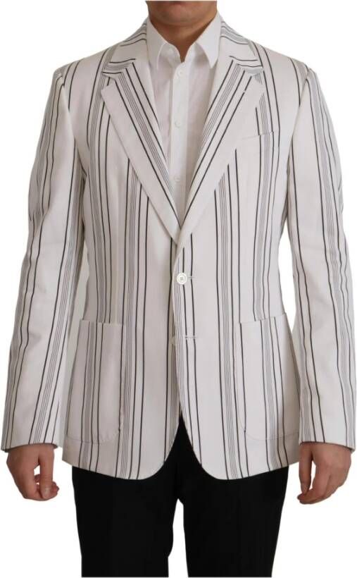 Dolce & Gabbana White Stripes Cotton Single Breasted Blazerjas Wit Heren