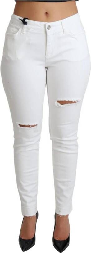 Dolce & Gabbana White Tattered Skinny Denim Cotton Stretch Jeans Wit Dames