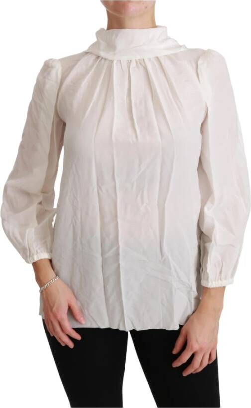 Dolce & Gabbana White Turtle Neck Blouse Shirt Silk Top Wit Dames