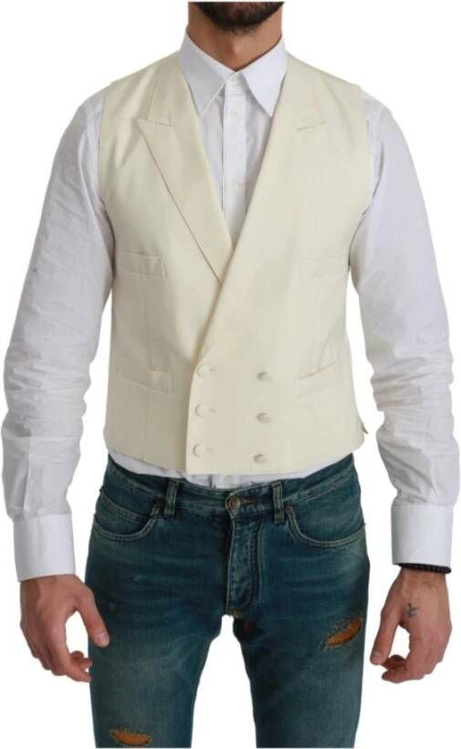 Dolce & Gabbana White Waistcoat Formal Wool Vest Wit Heren