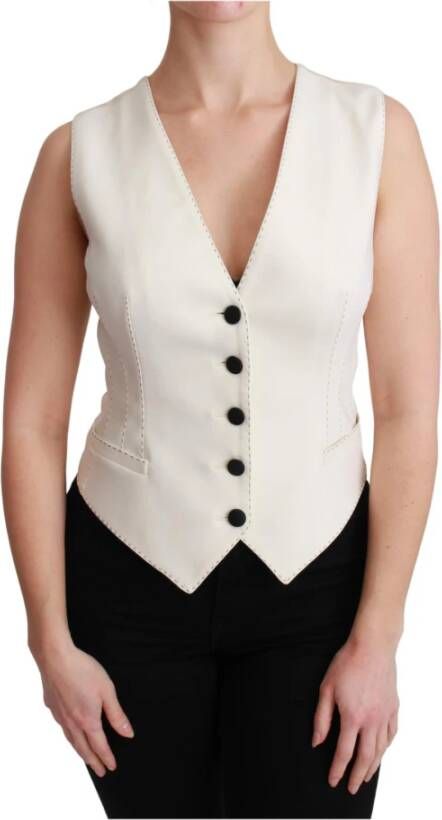 Dolce & Gabbana White Waistcoat Sleeveless Wool Top Vest Wit Dames