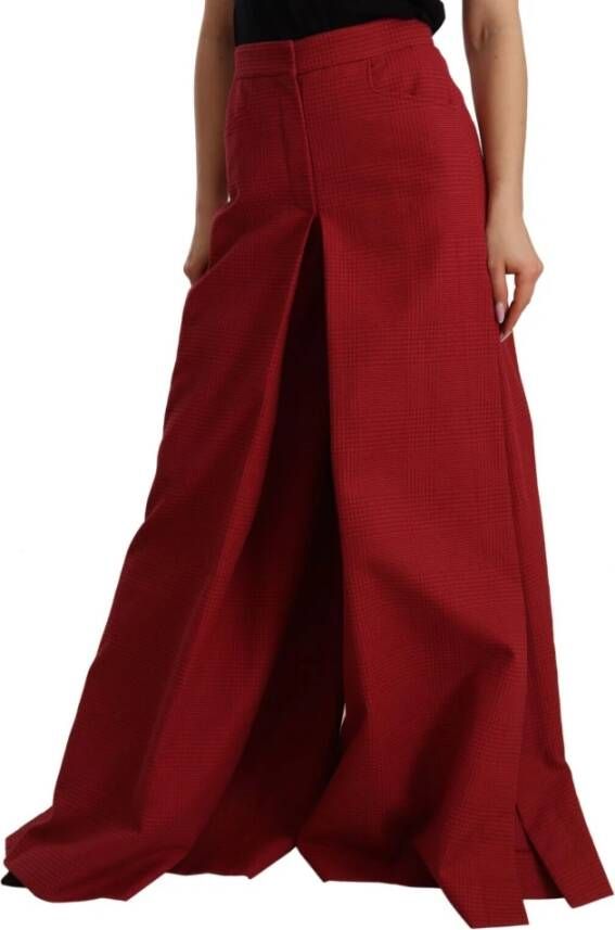 Dolce & Gabbana Luxe Rode Broek met Hoge Taille en Wijde Pijpen Red Dames